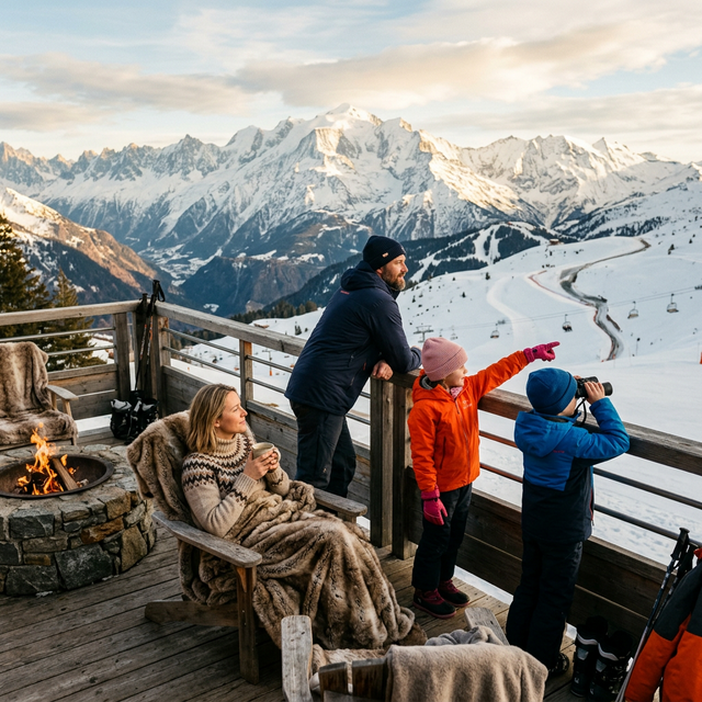 Alpine ski resort terrace with mountain views